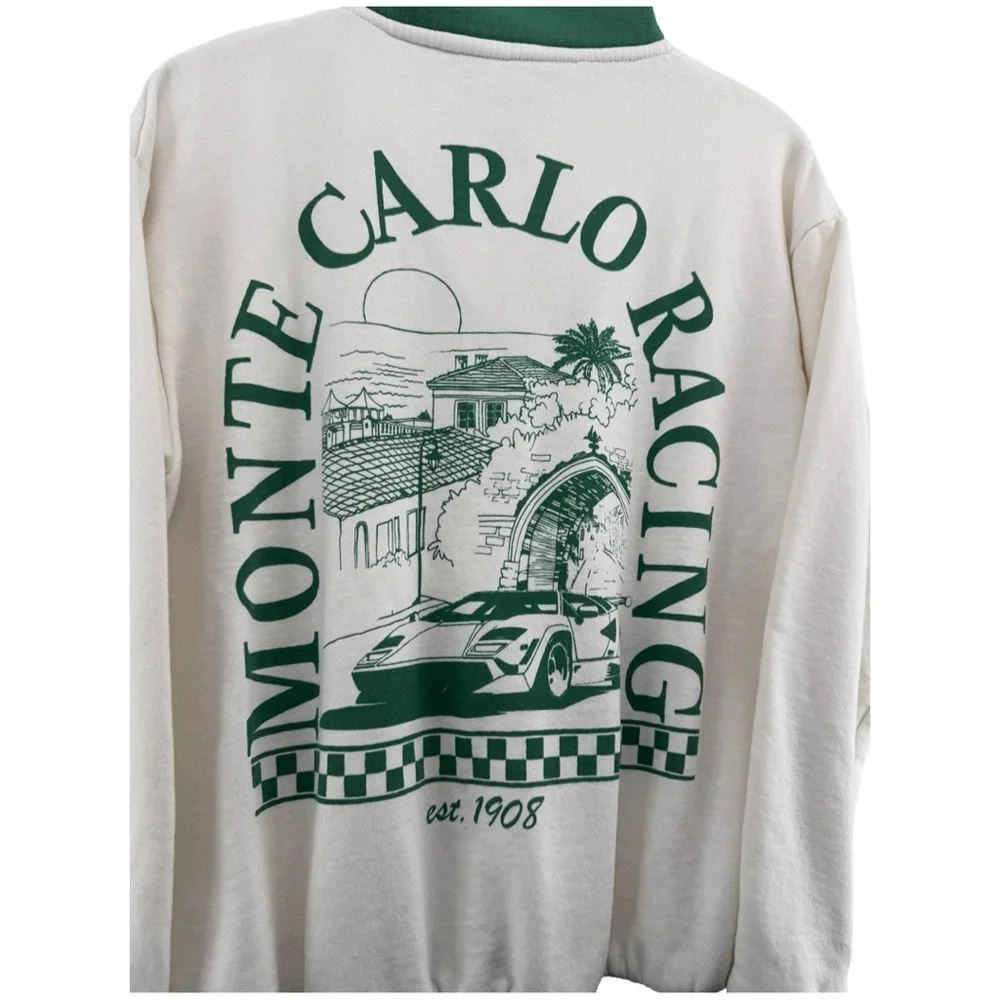 Zoe + Liv Green and White Monte Carlo Racing Quarter-Zip Sweatshirt - Picture 4 of 8